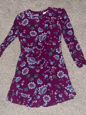 LOFT Plum Floral Long-Sleeve A-Line Dress